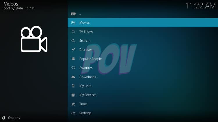 POV Kodi addon menu