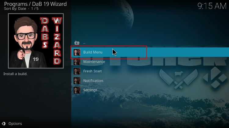 Build menu option DaB Wizard