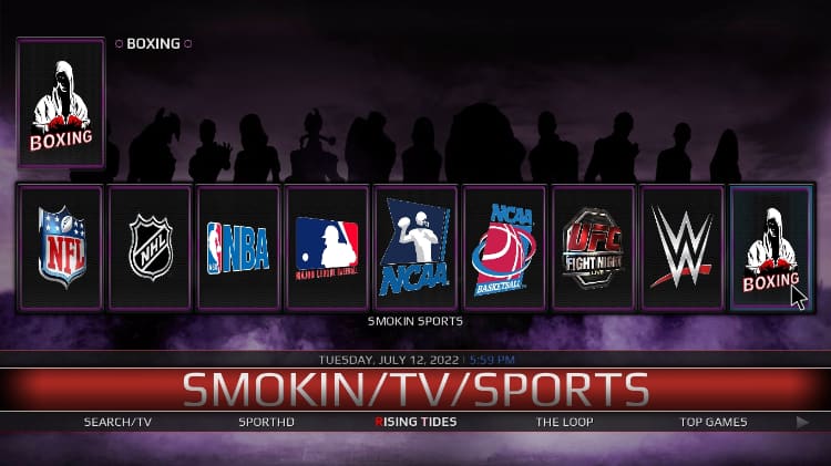 Smokin build TV and sports menu