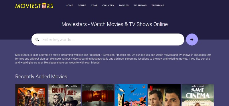 MovieStars free streaming site is a good alternative to CineB