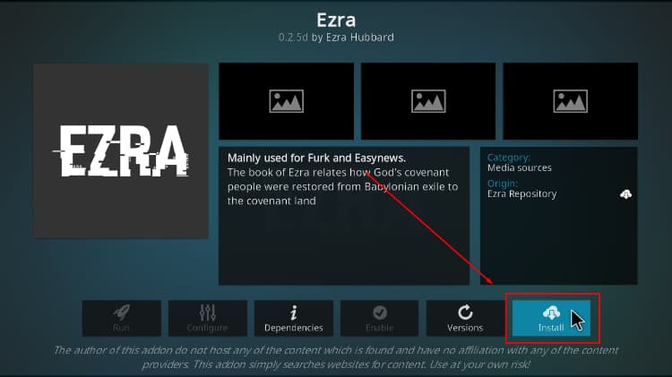 install Ezra Kodi addon option