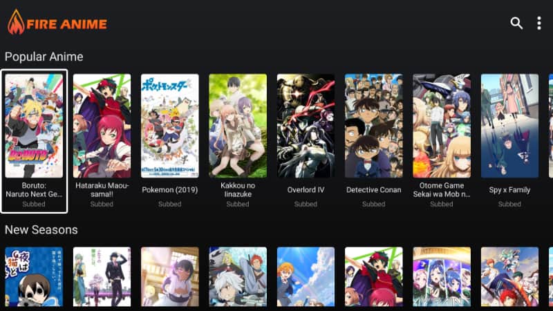 FireAnime title list