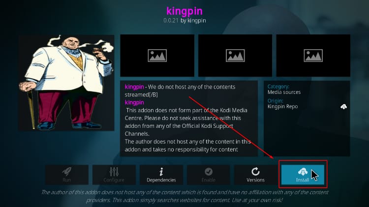 install Kingpin Kodi addon option
