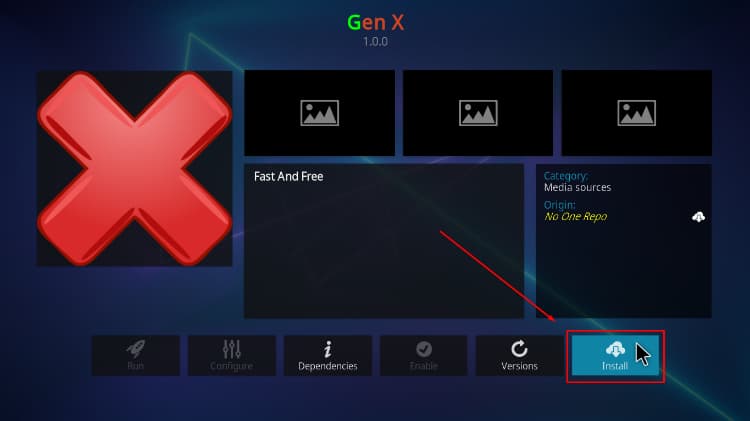 install Gen X kodi addon option