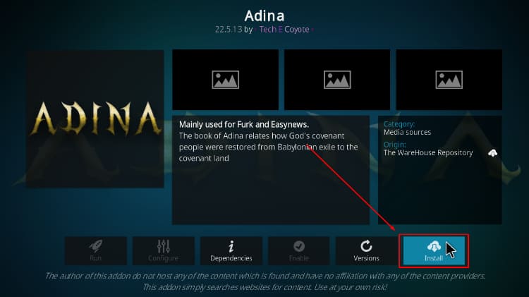 install Adina kodi addon option