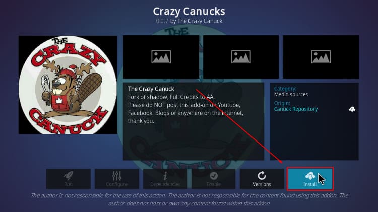 install Crazy Canucks Kodi addon option