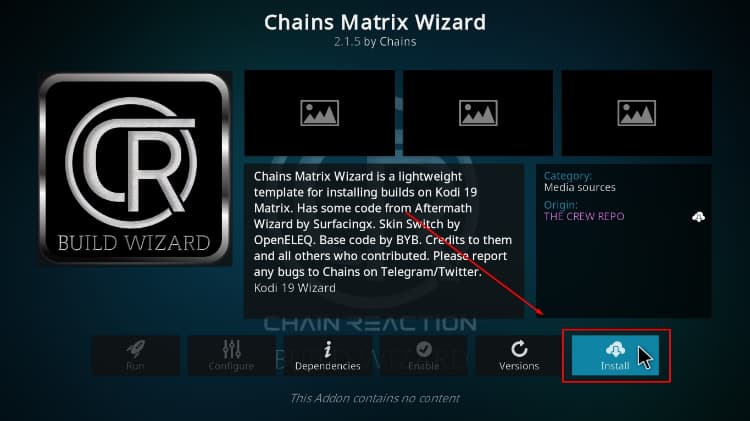 Chains Matrix Wizard install option