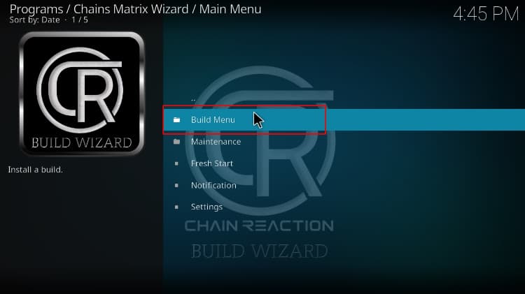 Chains wizard build menu