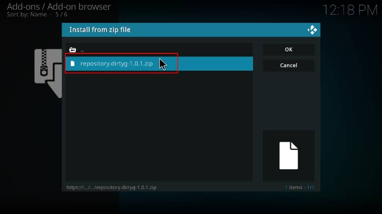 Select Dirty G repo zip file containing the VideoDevil Addon to install on Kodi