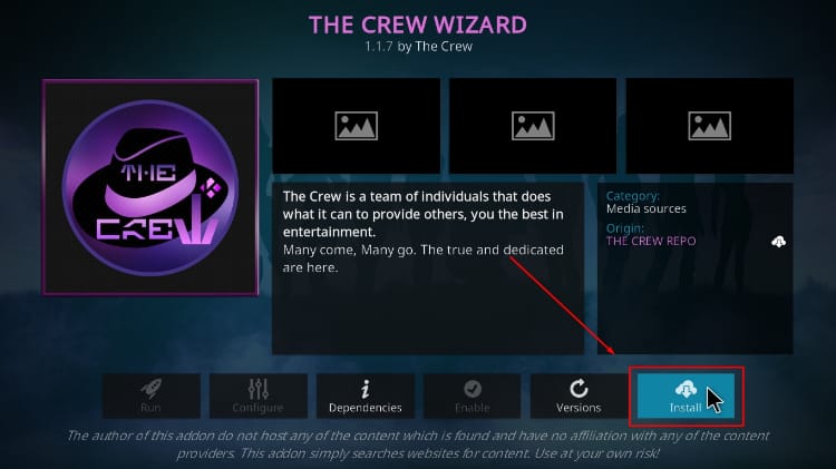 The Crew Wizard installation option