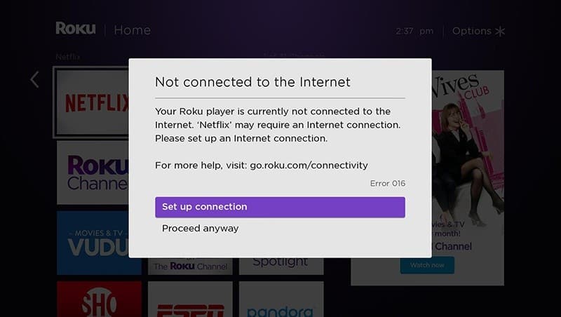 Roku not connected to the internet error
