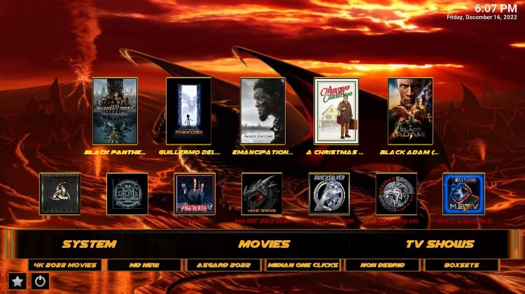 Movies menu option Mad Dragon Build