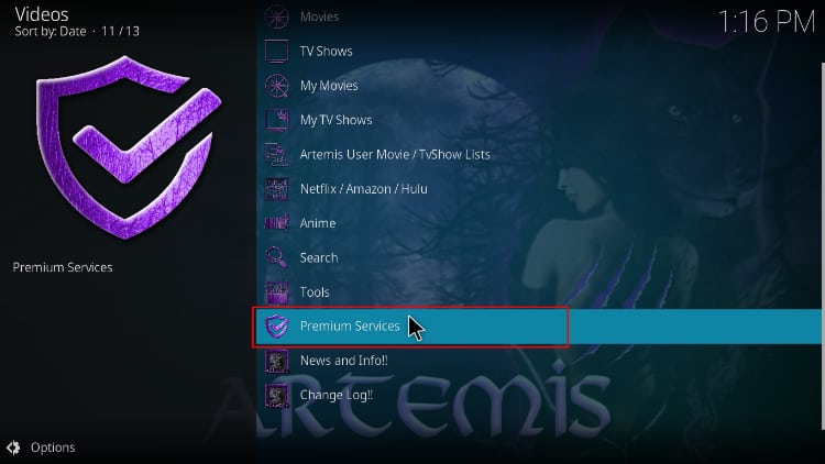 Artemis Kodi addon premium services