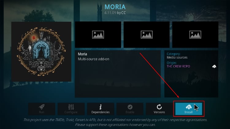 Install Moria kodi addon option