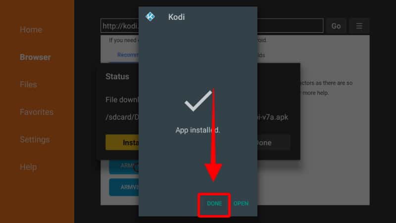 After Kodi 20 Nexus has been installed on Firestick click Done button