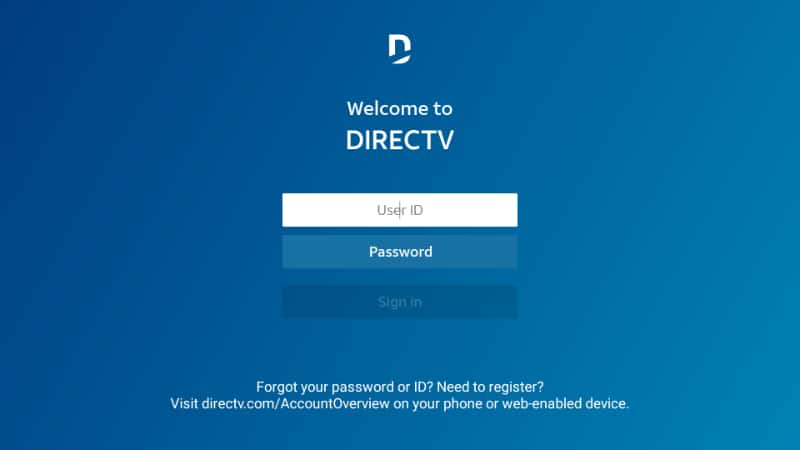 DirecTV app log in page