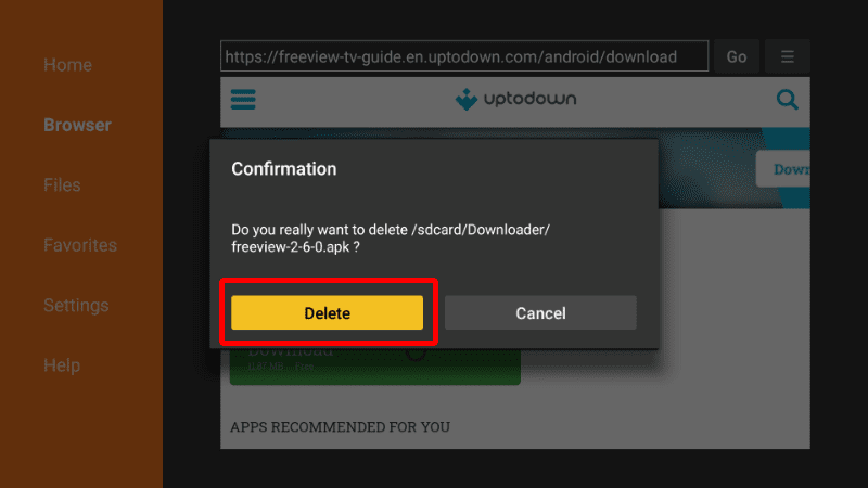 Delete Freeview after the app be installed