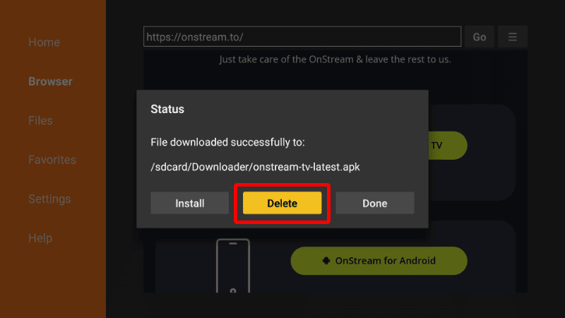 Delete OnStream installation file