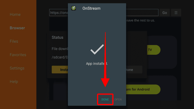 OnStream apk installed on Firestick