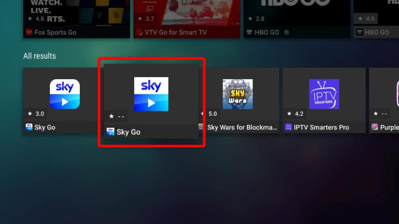 Sky Go search results Aptoide TV