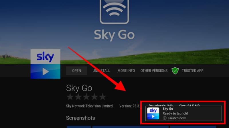 Sky Go installed on Firestick