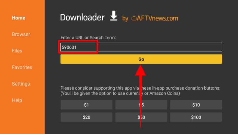 Enter the Sky Go code on Downloader to install it on Firestick