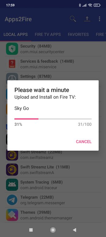 Apps2Fire installing SkyGo on Firestick