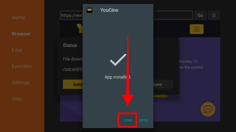 Install YouCine Apk done