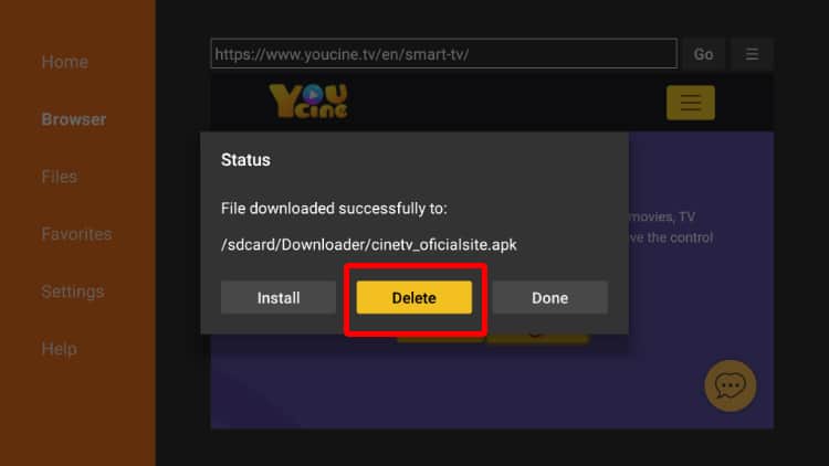 Delete YouCine Apk installation file