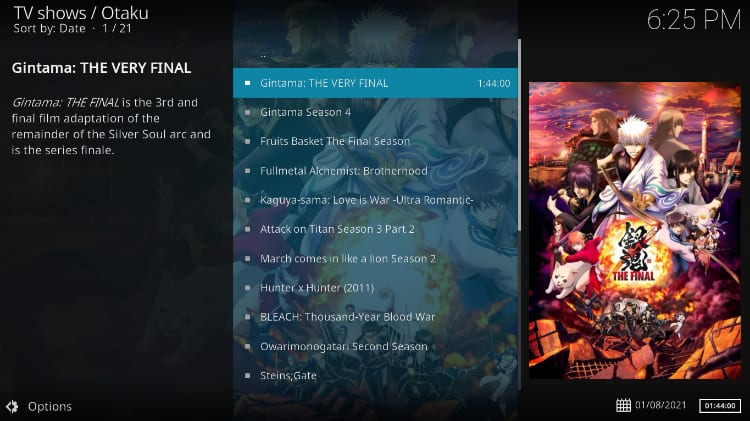 Otaku Kodi addon titles