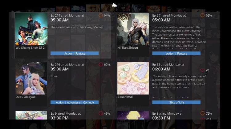 Otaku Kodi addon content calendar