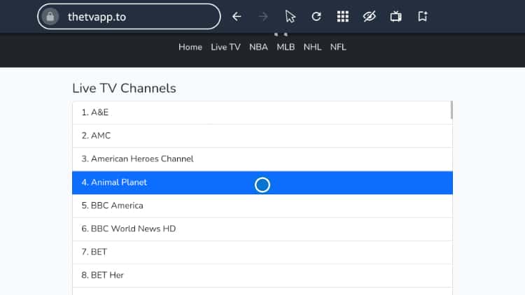 TheTVApp channel list