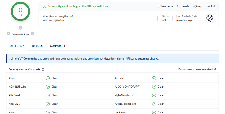 VirusTotal Malware Scan for The Crew Repo