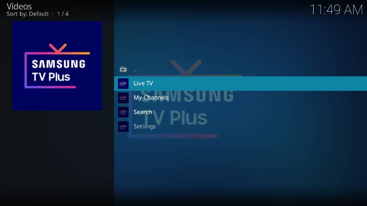 Samsung TV Kodi Addon main page