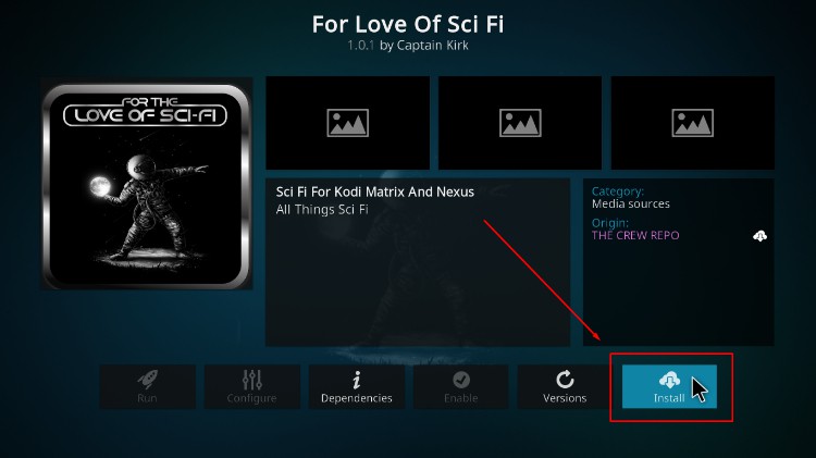 Hit Install to install For The Love of Sci-Fi Kodi addon
