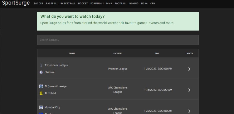 Sportsurge is one of the alternatives to stream2watch for watching live sports
