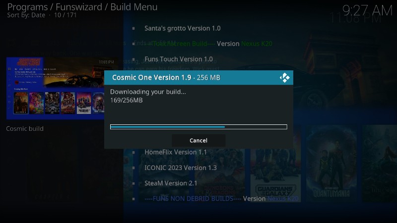 Downloading Cosmic One Kodi Build