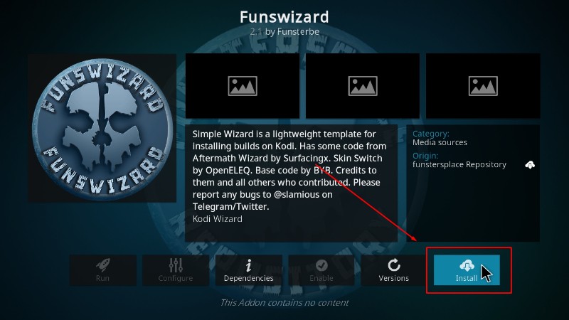 install button for Funs Wizard