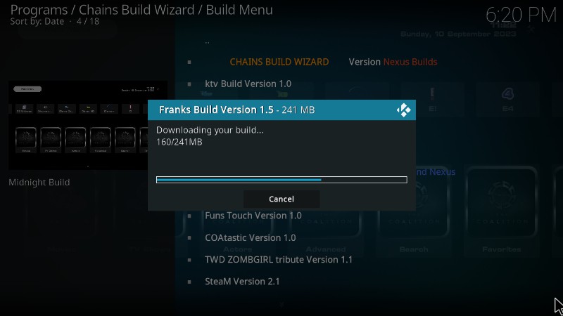 install Franks Kodi Build - Downloading