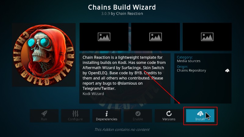 Install Chains Build Wizard