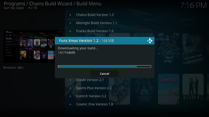 Downloading Funs Xmas Kodi build