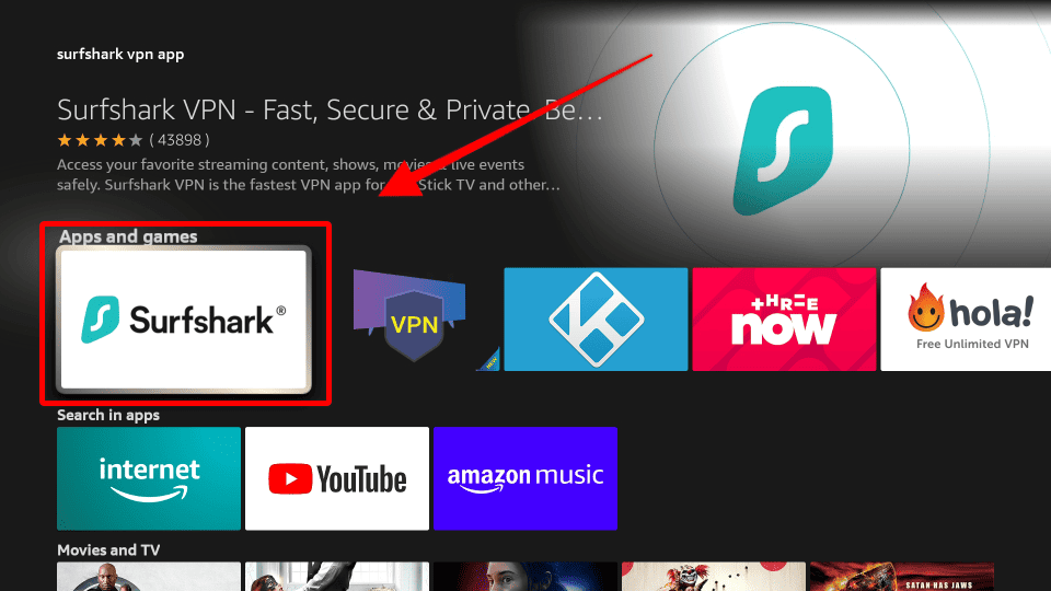 Surfshark VPN on the results page