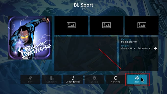 Hit install button to install BL Sports Kodi addon