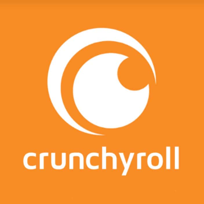 Crunchyroll streaming service logo with orange background and white emblem.