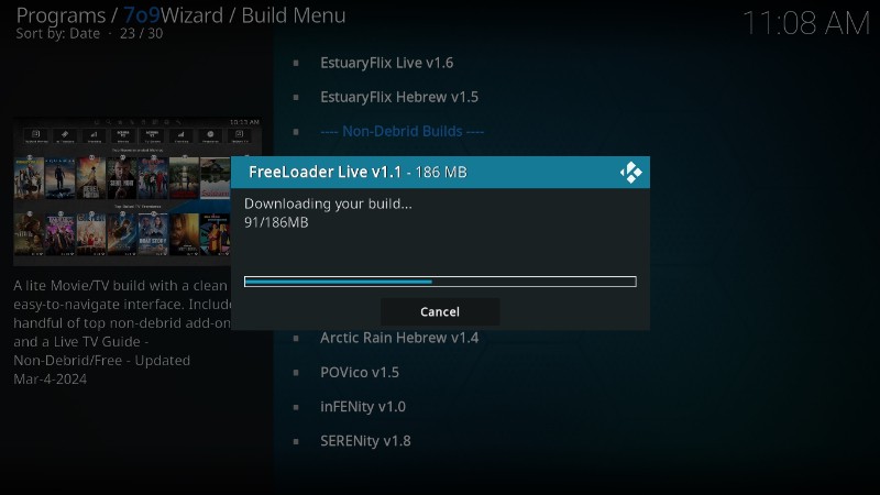 Downloading FreeLoader Kodi Build