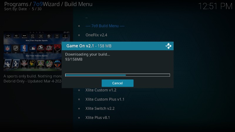Downloading GameOn Kodi Build