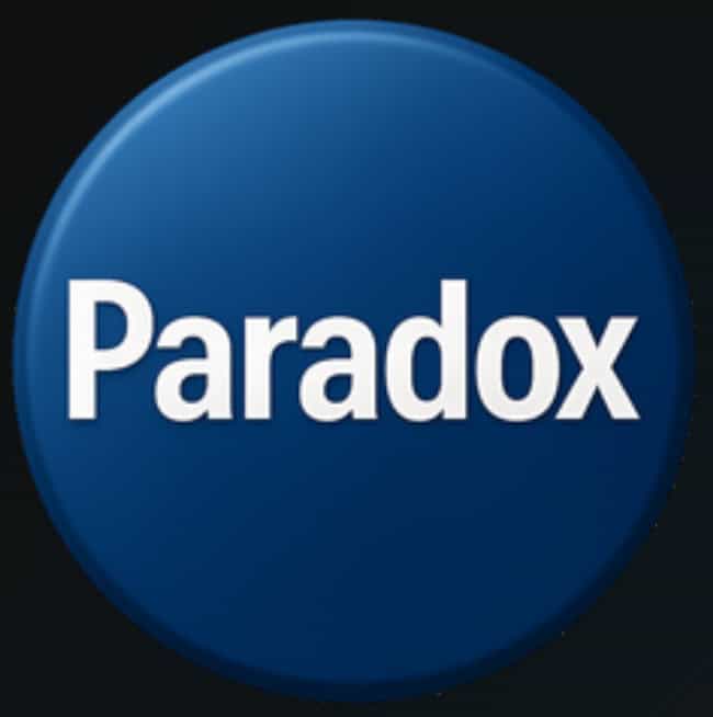 Paradox logo on a dark background, representing complex or contradictory ideas.