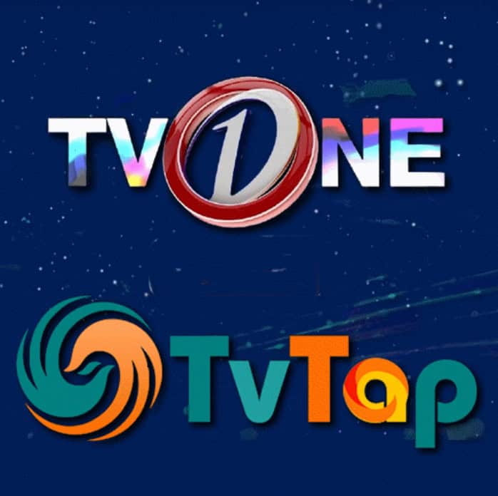 Alt text: TV1 One and TvTap streaming app logos on dark background, digital media, IPTV services.
