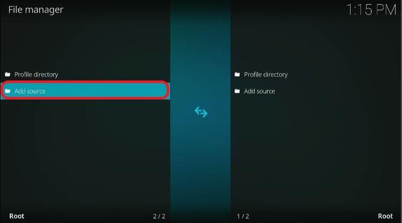 Click Add Source on Kodi File Manager