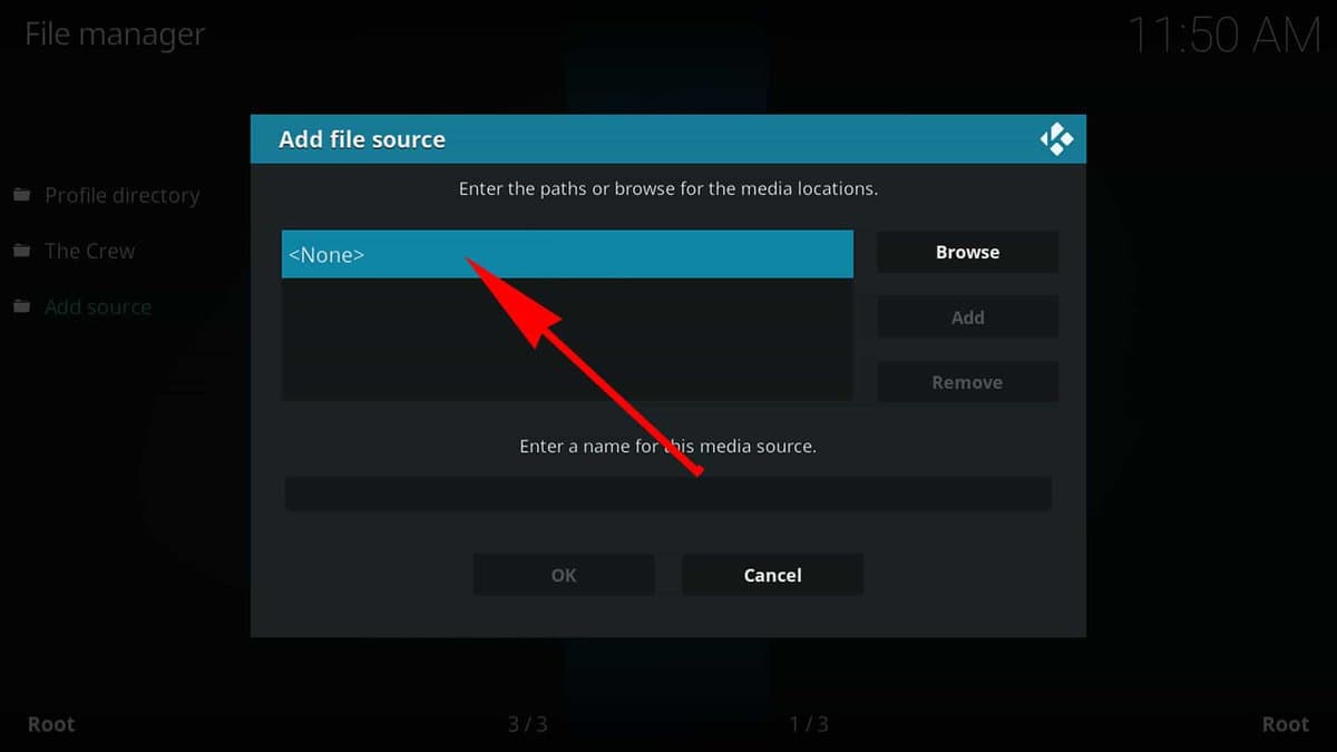 Add source URL dialog on Kodi